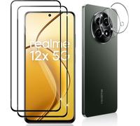 2 Pieces Tempered Glass For Realme 12 5g/Realme 12x 5g, 2 Pieces Rear Camera Protector, 9h Hardness, Double Protection Metal + Tempered Glass Camera, Anti-Scratch Screen Protector