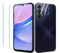 2 Pieces Tempered Glass Screen Protector For Samsung Galaxy A15 With 2 Pieces Rear Camera Lens Protector, 9h Hardness Glass, Bubble-Free, Anti-Scratch