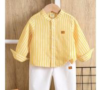 2 pièces Tenue de gentleman citadin mignon pour bébé garçon, chemise à col rayé jaune + pantalon décontracté blanc. Convient pour anniversaire, soirée, représentation, mariage, baby shower, 1er annive