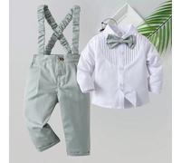 2 pièces Tenue de gentleman pour bébé garçon, chemise à manches longues avec nœud papillon et pantalon à bretelles, mode et convient pour mariage, fête, anniversaire, baptême, 1er anniversaire 6Y,7Y,4