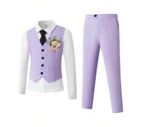 2 pièces Tenue de printemps/été pour garçon préadolescent, costume formel style coréen slim fit pour mariage, banquet, récital de piano. Comprend un gilet ample et décontracté irrégulier + pantalon dé