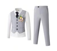 2 pièces Tenue de printemps/été pour garçon préadolescent, costume slim coréen pour mariage, banquet, récital de piano. Comprend un gilet ample irrégulier + pantalon droit décontracté, en tissu de lin