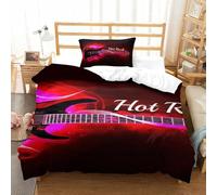2 Pièces Thème de musique Fire Rock Couverture Quilt 3D Printed Brûler la guitare Couette Ensemble De Linge De Lit Et Coussins Douce Et Confortable Pour Enfants Garçons Filles Single(135x200cm)