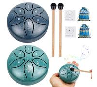 2 Pièces Tongue Drum, 3 Pouces 6 Tons Mini Tambour À Langue En Acier, Tambour De Pluie Pour Le Jardin, Mini Tambour Portable Pour Le Yoga, La Méditation, Le Camping(Vert + Cyan)