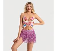 2 pièces Top en brassière à paillettes et short style Halloween, costume de performance de danse, danse du ventre et danses latines noir,vert,rose,rouge,bleu clair,Bleu et blanc,or,argent,rose rouge,c