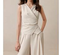 2 pièces : Top sans manches plissé à la taille blanc et gilet, style urbain moderne et élégant pour le quotidien, romantique rétro des années 90. Convient pour Noël, Nouvel An, Saint-Valentin, fête, p