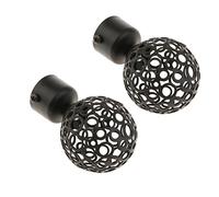 2 Pièces Tringle à Rideau de Fenêtre Pôle de Draperie Têtes Décoratives Capuchon 28mm Diamètre Intérieur, Noir, Boule creuse