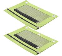 2 pièces Trousse à Crayons Zippée à Trois Anneaux, Poche Double, vert | Oxford Cloth, Compatible Classeur, pour Étudiants et Adultes, Organise Stylos, Crayons et Petits Accessoires