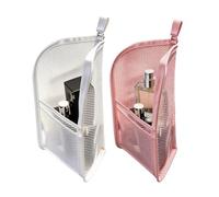 2 pièces Trousse de Voyage Pliable Debout en EVA imperméable, Organiseur en Filet Suspendu pour Articles de Salle de Bain et Maquillage à la Maison, Voyage et Sport (Blanc + Rose, 22×13cm)