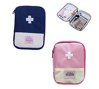 2 Pièces Trousse Secours Portable Kit, Trousse de Premier Secours Vide, Mini Kits de Premiers Secours Portables, pour Situations D'urgence à Maison, Bureau, Voyage, Randonnée (Bleu, Rose) Petit