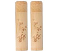 2 Pièces Tube en Bois, Récipient de Stockage de Thé en Bois à Motif de Lotus avec Couvercle pour Grains de Café, Noix, Encens, Tube de Brosse à Dents pour Voyage(Modèle de plante)