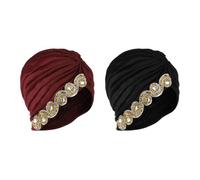 2 Pièces Turbans Pré-Noués pour Femmes Bonnet Enveloppement de Tête Africains Bonnet Turban Extensible Chapeau Musulman Respirant Chapeau de Cancer Chimio Turban Bonnet de Sommeil, Noir et Rouge