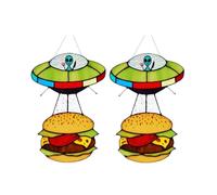 2 Pièces UFO Abduction A Hamburger Vitrail Suncatcher UFO Hamburger Suspendu Verre Suncatcher