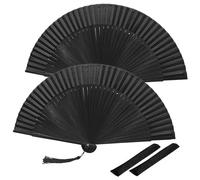 2 Pièces Ventilateur Pliant, Éventail Pliable Ventilateur en Bambou, Chinois Éventail Ventilateur pour Danse, Fête, Cadeaux de Mariage, Décoration de Mariage, Décorations d'Intérieur, Noir