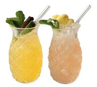 2 pièces verres à ananas avec pailles tasses à ananas de 14 oz verres à cocktail amusants verres Tiki verres à boire en forme d'ananas pour bar, jus de vin de fête, verres à ananas pour cocktails