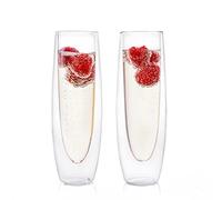 2 Pièces Verres à Champagne en Verre à Double Paroi, Fl?tes à Vin Mousseux sans Pied élégantes et Isolées pour les Fêtes et les Occasions Spéciales 150 Ml (16.3×4.8cm)