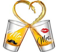 2 Pièces Verres à Liqueur de Mr and Mrs Verre à Vin de Fête de Mariage d’Or Verres de Bridal Shower Anniversaire Fiançailles Verres à Vin de Couples pour Jeunes Mariés et Couples (Charmant)
