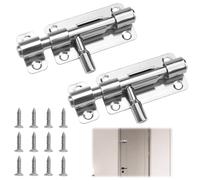 2 Pieces Verrou de Porte, Verrou Porte Exterieur, 304 Targette de Porte Exterieur, Loquet Porte en Acier Inoxydable, Loquet de Porte, avec Vis de Montage, pour Chambre, Garage, Clôture