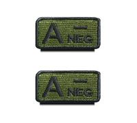 2 Pièces Vert Tactiques A- Négatif Type de Sang Crochet et Boucle Broderie Médicales Premiers Secours Emblème pour ExtÉrieur Interieur CS Bicyclettes Sac à Dos de Sauvetage (A-)