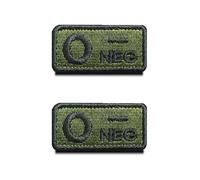 2 Pièces Vert Tactiques O- Négatif Type de Sang Crochet et Boucle Broderie Médicales Premiers Secours Emblème pour ExtÉrieur Interieur CS Bicyclettes Sac à Dos de Sauvetage (O-)