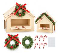 2 Pièces Village de Noel, Maison Miniature Village avec Canne und Couronne | Maison Miniature a Construire, Deco Noel Interieur Maison, Décoration de Table Noël, Rebords de Fenêtre, Dessus de Cheminée