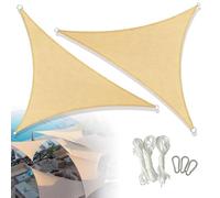 2 Pièces Voile d’Ombrage Triangulaire 3x3x3m, Store de Soleil Extérieur pour Patio, Toile de Protection Solaire en Tissu, Imperméable et Respirante, Résistant aux UV (Beige,3x3x3m)