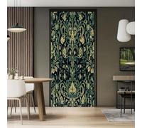 2 Pièces William Morris Vintage Vert Jaune Autocollant de Porte 90 x 200 cm | Fleurs Arabesques Feuilles Autocollant de Porte Mural PVC Amovible Sticker pour Chambre Salon Cuisine Salle de Bain Portes