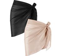 2 Pièces Wrap de Plage de Femmes Sarong Couverture de Bikini Jupes Wrap pour Maillot de Bain en Mousseline de Soie (Noir et Kaki)