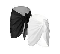 2 Pièces Wrap de Plage de Femmes Sarong Couverture de Bikini Jupes Wrap pour Maillot de Bain en Mousseline (Noir et Blanc, Court)