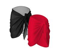 2 Pièces Wrap de Plage de Femmes Sarong Couverture de Bikini Jupes Wrap pour Maillot de Bain en Mousseline (Noir et Rouge, Court)