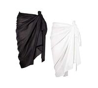2 Pièces Wrap de Plage de Femmes Sarong Couverture de Bikini Jupes Wrap pour Maillot de Bain en Mousseline (Noir et Blanc, Long A)