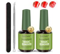 2 Pièces x15ml Dissolvant Vernis Semi Permanent,Dissolvant de Vernis à Ongles en Gel Avec Pousse Cuticule et Limes à Ongles,Remover Vernis Semi Permanent en 3-5 Minutes pour Salons de Manucure