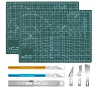 2 piècesTapis de Découpe Auto-Cicatrisant, Tapis de Découpe avec 43 Couteaux de Bricolage et Règle en Acier pour le Bricolage, le Dessin, le Scalpel de Bricolage 22 x 30 cm (A4)