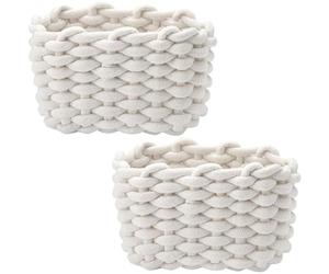 2 Pieza Tressé Panier de Rangement en Coton, Panier de Rangement en Corde de Coton, Salle de Bain Paniers de Décoration Convient au Rangement des Effets Personnels au Quotidien