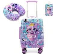 2 Piezas Maleta Infantil, Maleta de Viaje Infantil con Almohada para Cuello, Etiqueta de Equipaje, Maleta niño avec Ruedas Universales Aleta pour enfants de 2 pièces : ce jeu pour enfant mâle contient