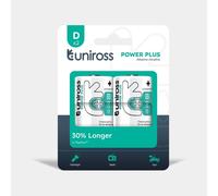 2 Piles Alcalines D / LR20 Uniross Power Plus