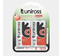 2 Piles Rechargeables D / HR20 3000mAh Uniross Premium Accu
