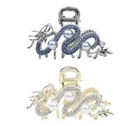 2 pinces à cheveux dragon chinois, année du dragon, grand strass, pince à cheveux grande pince à cheveux femme 2024 dragon signe du zodiaque, année de la griffe du dragon, année du dragon