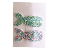 2 pinces à cheveux, paillettes colorées, queue de poisson mignonne et mignonne, mini pinces à cheveux faites à la main vert rosé
