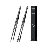 2 Pinces à Épiler de Cuisine de 25,5cm avec Pointes Dentelées de Précision, Outils de Cuisine Professionnels en Acier Inoxydable Pour Barbecue, Placage et Service (noir)