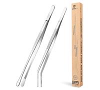 2 Pincettes de cuisine en acier inoxydable, 12'' et 10'', pincettes longues de cuisine argentées pour la cuisine, les réparations, les fruits de mer et le BBQ