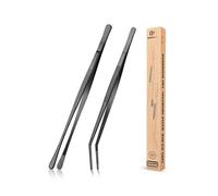 2 Pincettes de cuisine en acier inoxydable, 12'', pincette longue de cuisine noire professionnelle pour la cuisine, les réparations, les fruits de mer et le BBQ