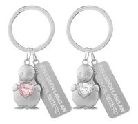 2 Pingouin Porte-Clés Tenant un Cœur Porte-Bonheur Pendentif Pingouin Ornements Animé Gravure Ein Leben Lang An Deiner Seite Porte-Clés D'amour Cadeau pour Couple Petite Amie Rose + Transparent