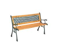 2 Places banc de jardin stable robuste résistant au temps bois naturel laqué marron 128 x 51 x 73 cm éléments latéraux en fer de fonte décoratif