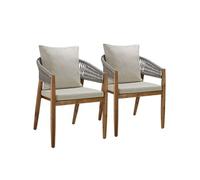 tectake® Chaise de Jardin Lot de 2, Acacia, Corde tressée, 59x58x76,5cm | Résistant aux intempéries, Coussins épais, housses polyester déperlantes amovibles lavables, pieds en Acacia massif, grège