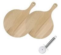 Set de 2 Planches à pizza et tarte flambée en bois et Roulette à pizza en inox - FACKELMANN - 30 cm