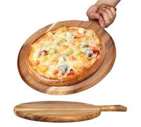 2 planches à pizza reliées avec poignée, planche à pizza avec poignée, planche découper en bois lisse et imperméable de 28 cm avec trou de suspension, pelle/pagaie multifonction pour couper les