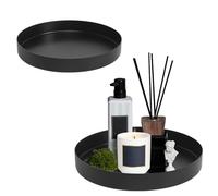 2 Plateau Rond en Métal - 20 cm & 25 cm - Noir - Anti-Dérapant - Pour Cosmétiques, Desserts, Bougies - Plateau de Service Grand Format