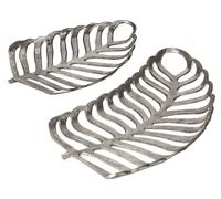 2 Plateaux Vide-Poches en Métal Accessoire Forme Feuille Argenté Amnisos