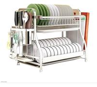 2-Pneu Grand Acier Stailess Kitche Dish Dryig Draiers Rack, Plaque De Cuisson Polyvalente Dish Drai Rack avec Plateau D’égouttage Étagère De Rangement Étagère Et Porte-Baguettes